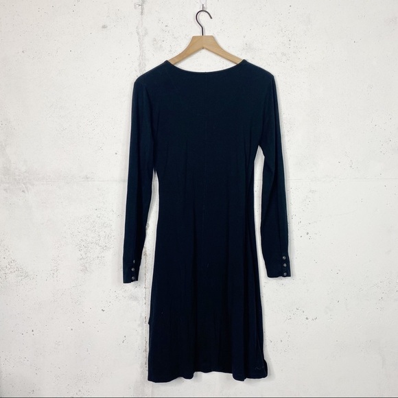 Kuhl Long Sleeve Black Ruched Vneck Dress Size Medium - Picture 4 of 8